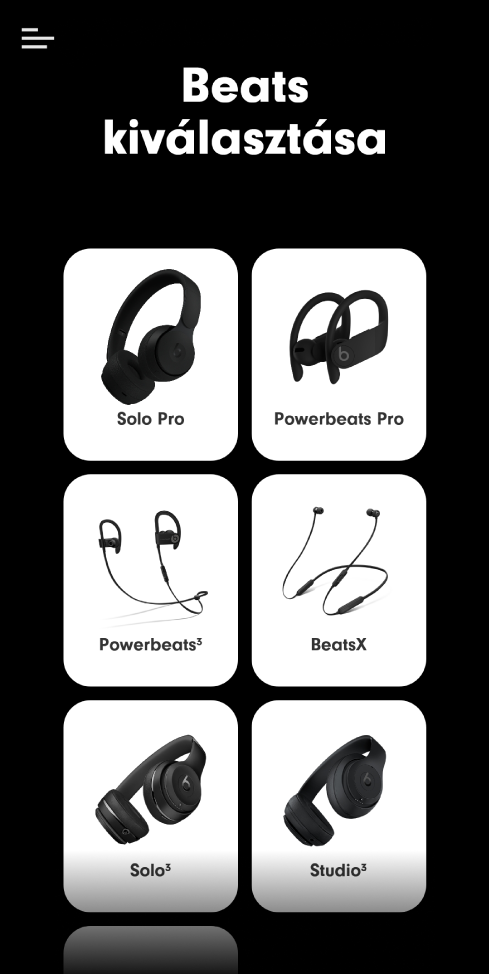 A Beats kiválasztása képernyő a támogatott eszközökkel