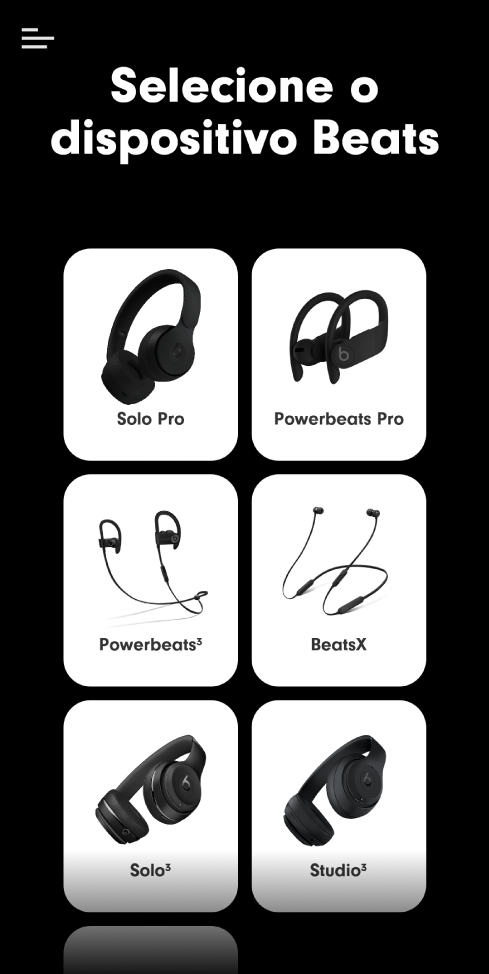 App Beats mostrando a tela Selecione o dispositivo Beats