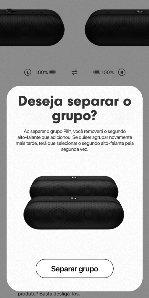 App Beats mostrando o cartão Separar grupo