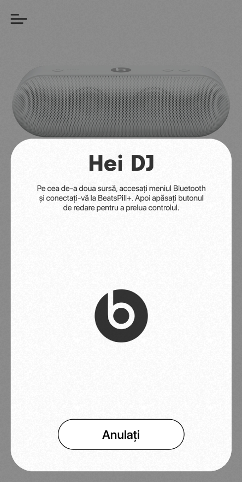 Aplicația Beats în modul DJ așteptând conectarea celui de-al doilea dispozitiv