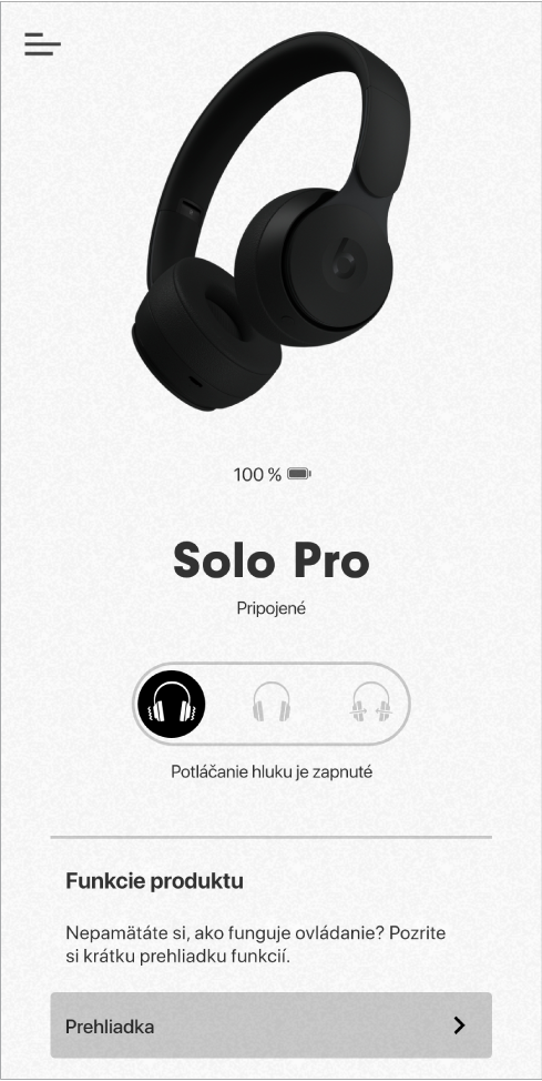Obrazovka zariadenia Solo Pro