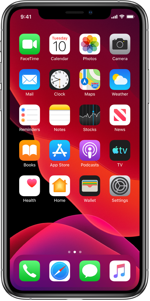 Екран Home на iPhone-у у режиму Dark Mode.
