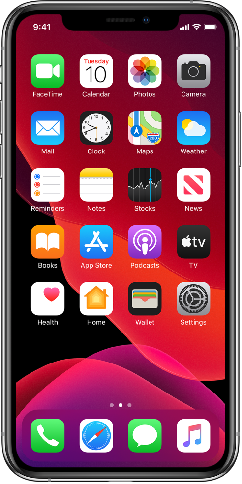 Pantalla d’inici de l’iPhone amb el mode fosc activat.