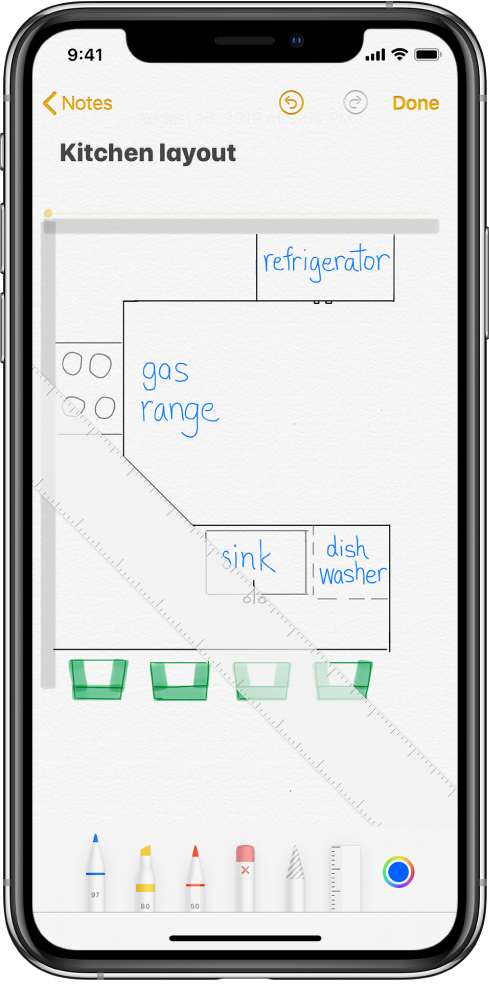 En anteckning med en teckning med handskriven text.