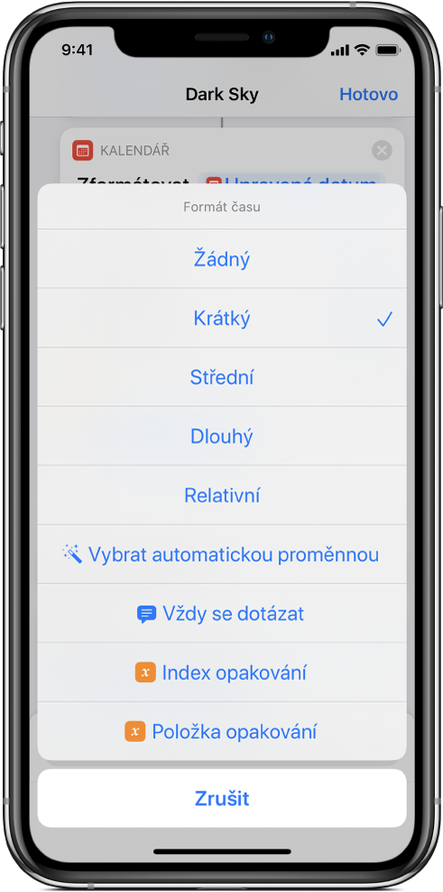 Dialogové okno s volbami pro formát času