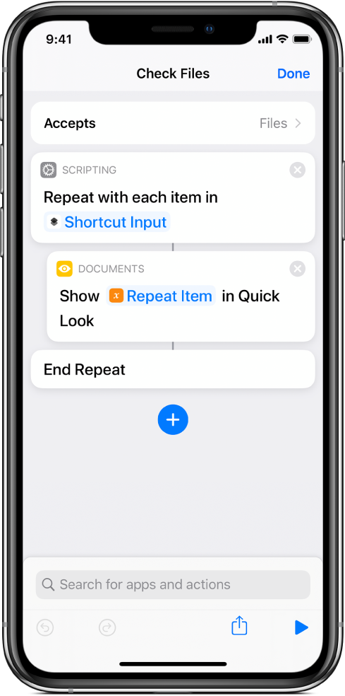 Show alert action in the shortcut editor.