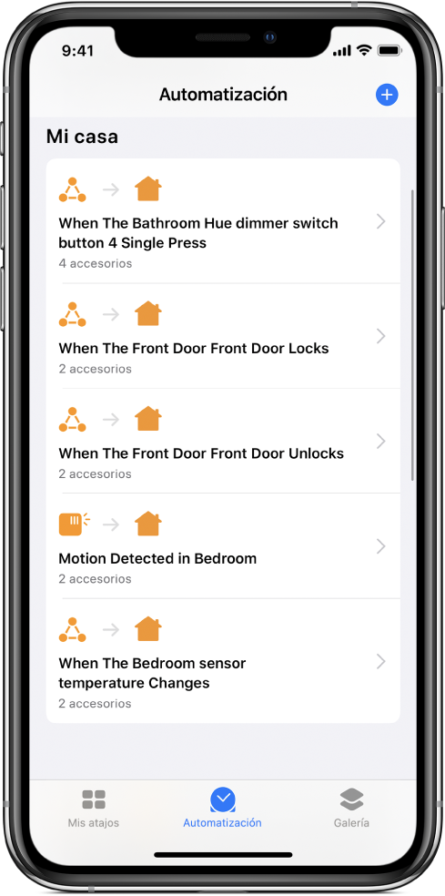Automatización de casa en la app Atajos.