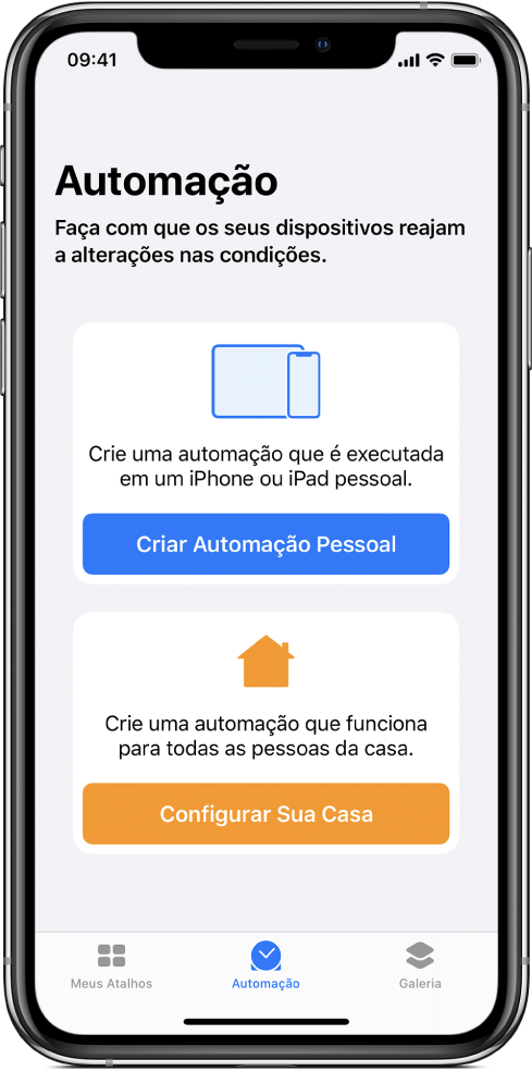 A seção Automação no app Atalhos.
