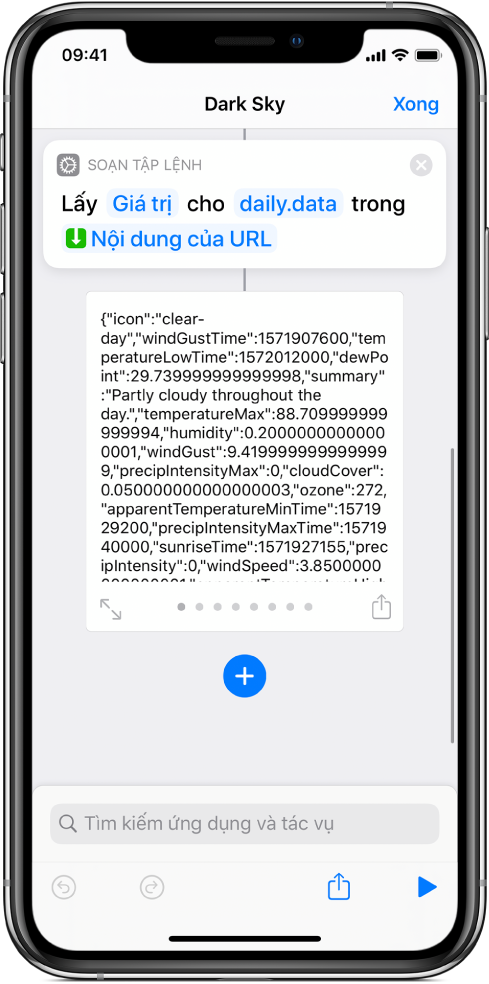 Tác vụ Lấy giá trị từ điển trong trình sửa phím tắt với khóa được đặt thành data.