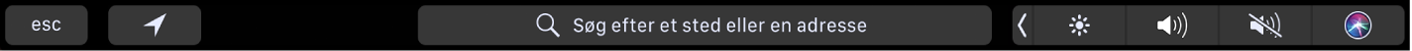 Touch Bar til Kort med knapper til aktuel lokalitet og vejvisning. Søgelinjen vises også.