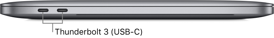 The left side view of a MacBook Pro with callouts to the Thunderbolt 3 (USB-C) ports.