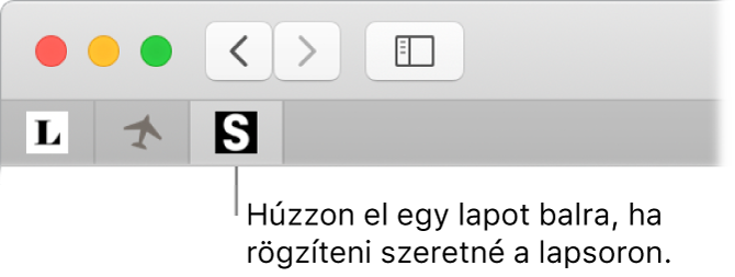 Egy lap lapsoron való rögzítését ábrázoló Safari-ablak.