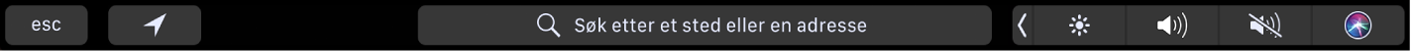 Touch Bar for Kart med knapper for nåværende posisjon og veibeskrivelser. Søkefeltet vises også.