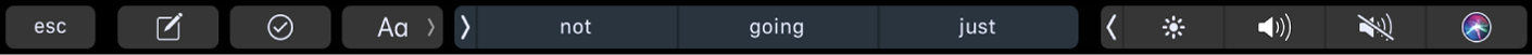 Pasek Touch Bar zawierający przyciski służące do redagowania tekstu oraz sugerowane wyrazy.