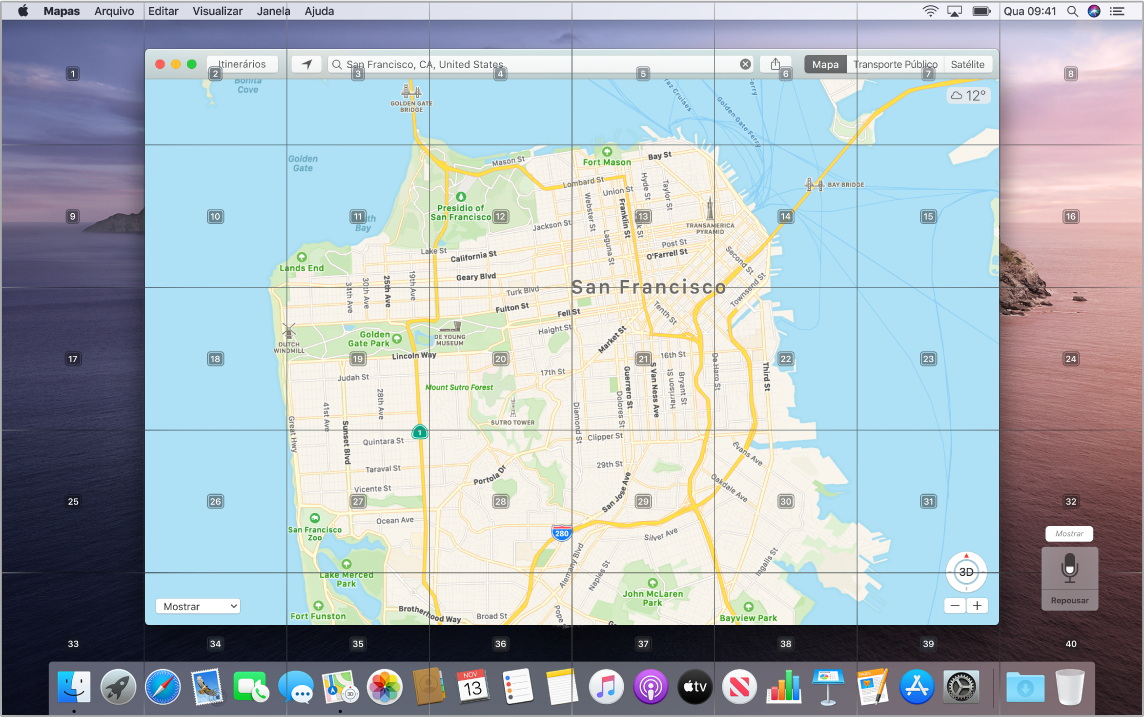 O app Mapas aberto na Mesa com a sobreposição de grade.