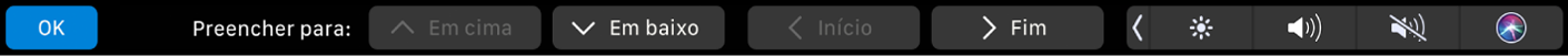 A Touch Bar do Numbers a mostrar os botões de preenchimento automático. Estes incluem: em cima, em baixo, início e fim.