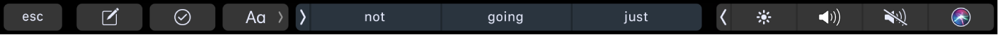 Os botões para escrever texto e de sugestões de escrita na Touch Bar.