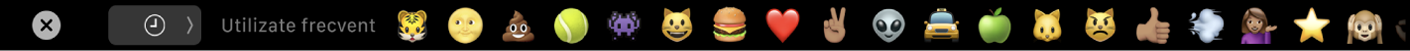 Touch Bar pentru Mesaje cu opțiuni Emoji utilizate frecvent și cu butonul pentru selectarea diferitelor categorii Emoji.