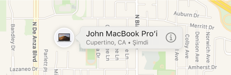 John MacBook Pro’su için Bilgi simgesinin yakından görünümü.