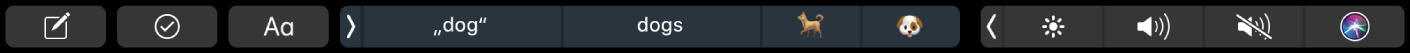 Die Touch Bar mit Tasten zum Verfassen von Text und Schreibvorschlägen.