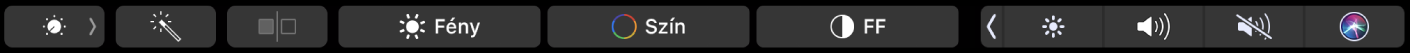 A Touch Bar a fotószerkesztés (körbevágás, szűrők, igazítás és retusálás) gombjaival, valamint a gombbal, amellyel további beállításokhoz lehet navigálni.