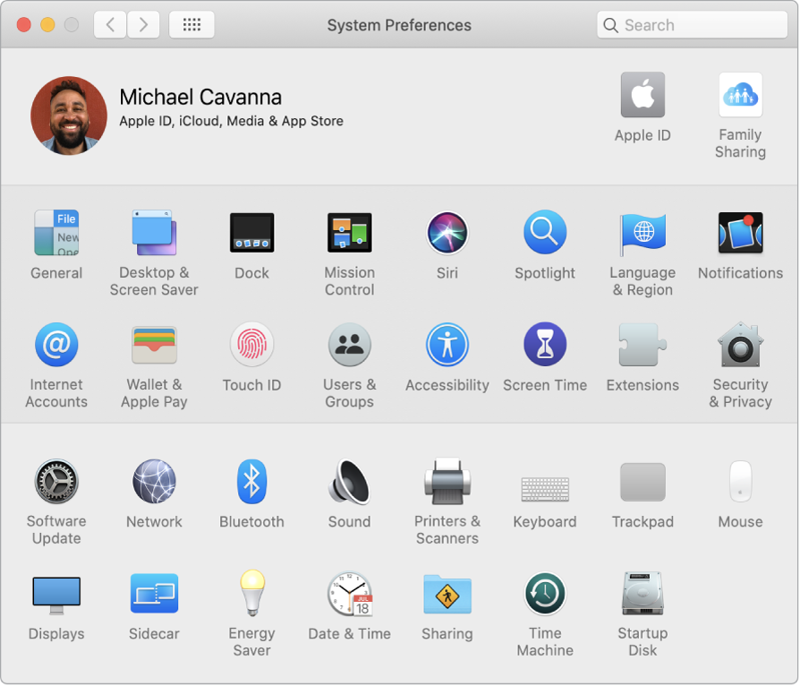 System Preferences терезесі