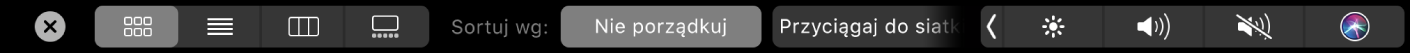 Pasek Touch Bar aplikacji Finder, zawierający opcje wyświetlania i sortowania.
