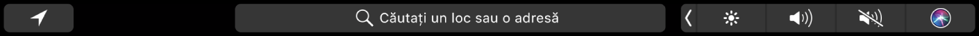 Touch Bar pentru Hărți cu butoane pentru localizarea actuală și indicații. Se afișează și bara de căutare.