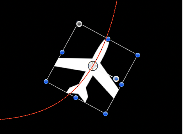 Lienzo y un objeto con una ruta de movimiento circular aplicada