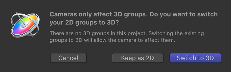 Cuadro de diálogo “Cambiar a 3D”