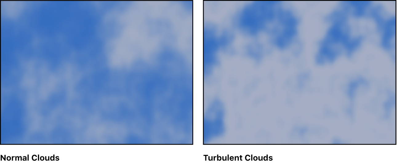 キャンバスに、さまざまな設定の「雲」ジェネレータが表示されています