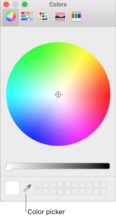 macOSの「カラー」ウインドウ内のカラーピッカー