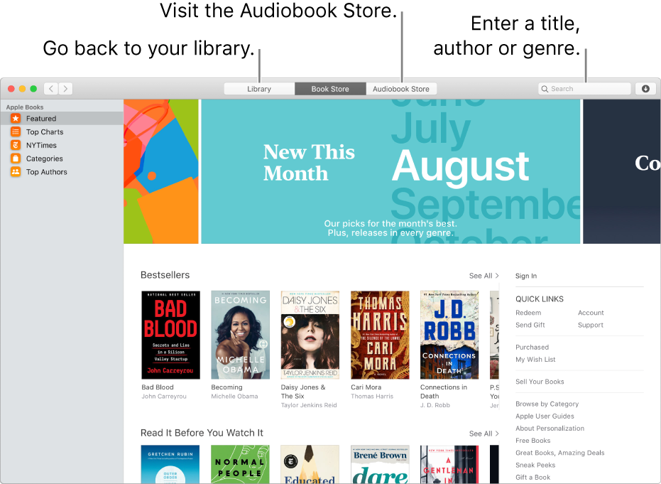 The toolbar in the Book Store. Click Library to go back to your library.