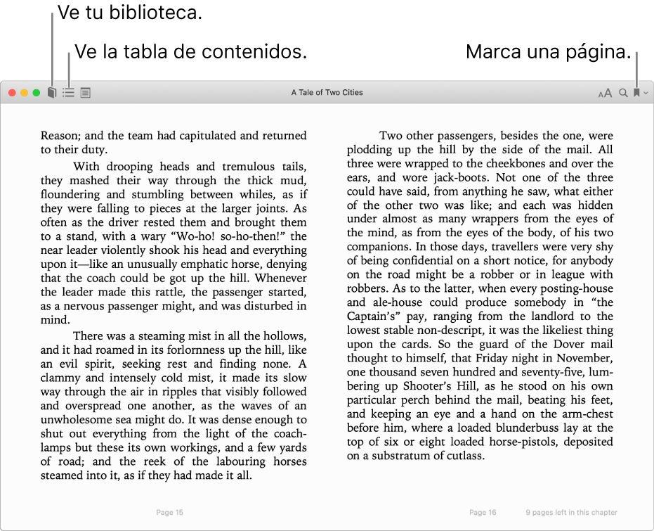 Opciones en un libro abierto.