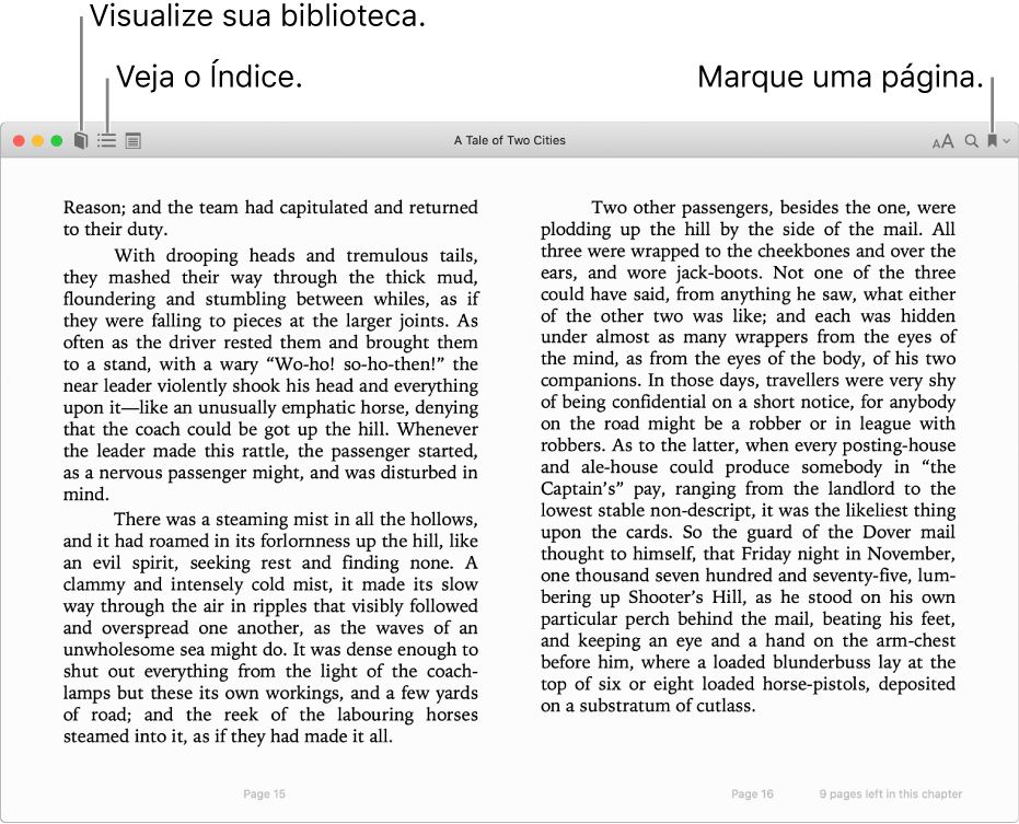 Opções em um livro aberto.