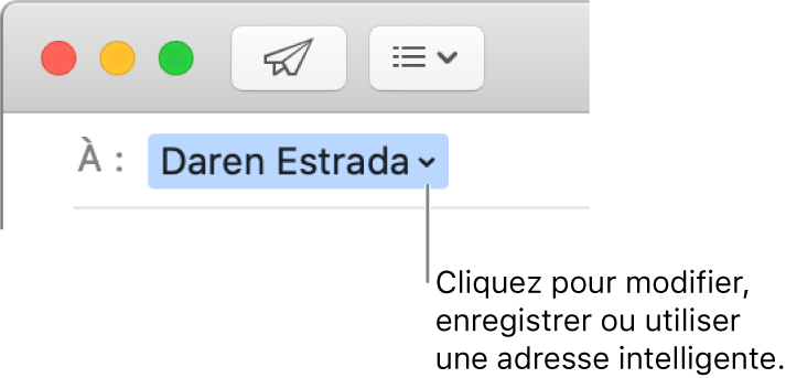 Une adresse intelligente avec la flèche sur laquelle cliquer pour modifier, enregistrer ou manipuler l’adresse.