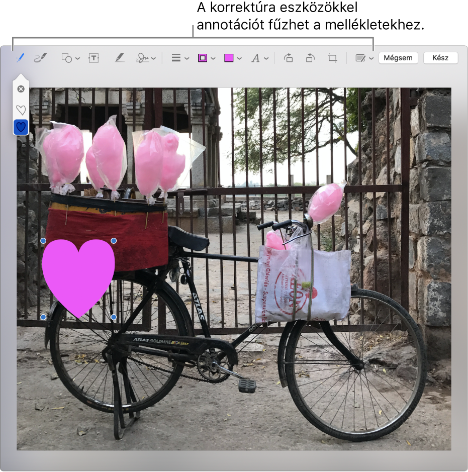 Egy melléklet, fölötte a jelölőeszközsor.