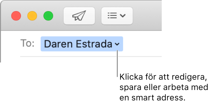 En smart adress med pilen som du kan klicka och redigera, spara och arbeta med den smarta adressen.