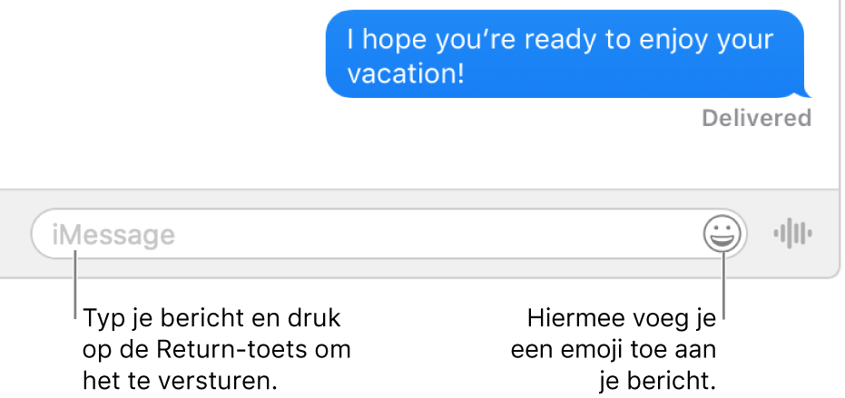 Een gesprek in het Berichten-venster, met het tekstveld onder in het venster.