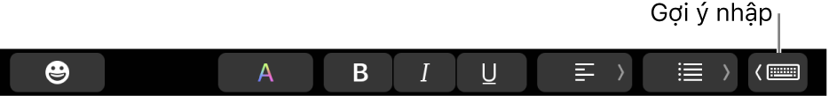 Touch Bar, với nút để hiển thị các gợi ý nhập ở đầu bên phải.