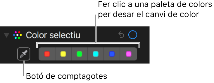 Els controls “Color selectiu” amb el botó del comptagotes i mostres de color.