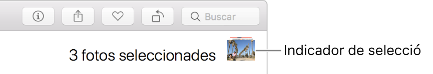 Un indicador de selecció que mostra que hi ha tres fotos seleccionades.