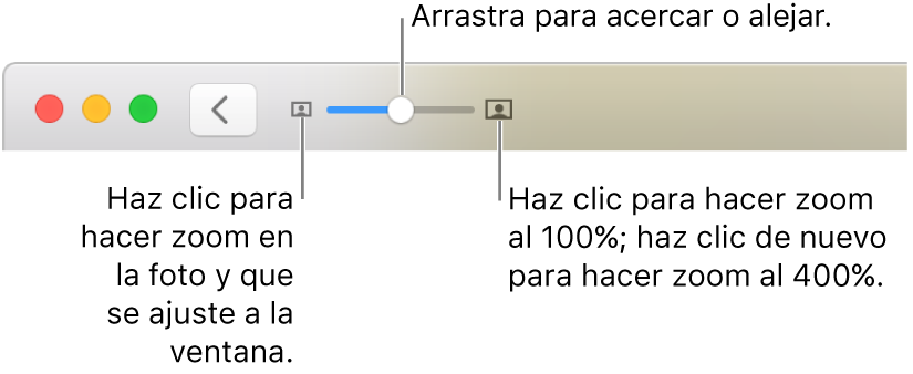 La barra de herramientas mostrando los controles del zoom.