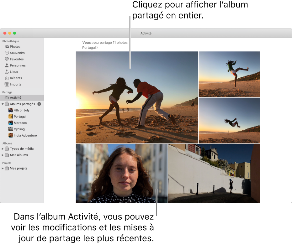 La fenêtre Photos avec l’album Activité affiché.