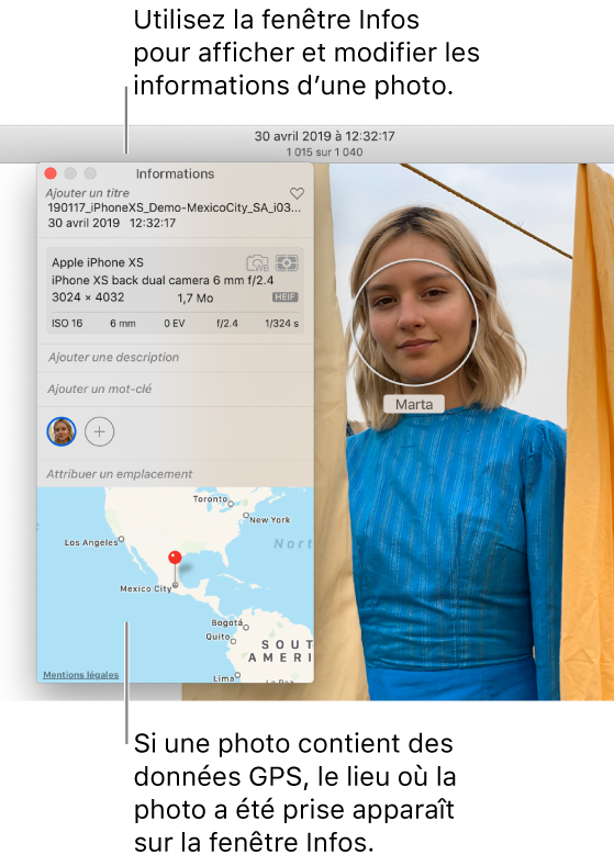 La fenêtre d’informations d’une photo.