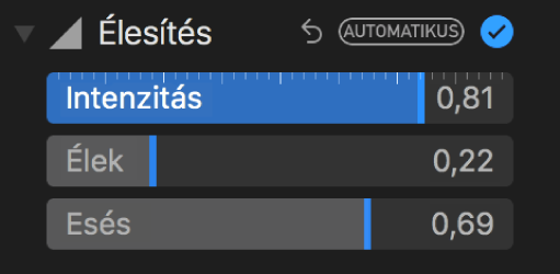 Élesítésvezérlők a Beállítás panelen.