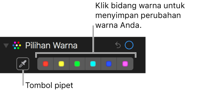 Kontrol Pilihan Warna menampilkan tombol Pipet dan sumber warna.