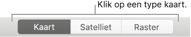De knoppen 'Kaart', 'Satelliet' en 'Raster'.
