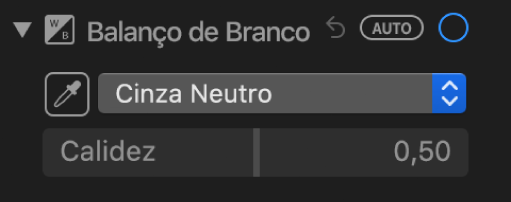 Os controles de Balanço de Brancos no painel Ajustes.