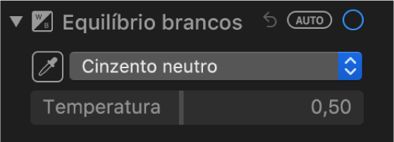 Os controlos do equilíbrio de brancos no painel Ajustar.